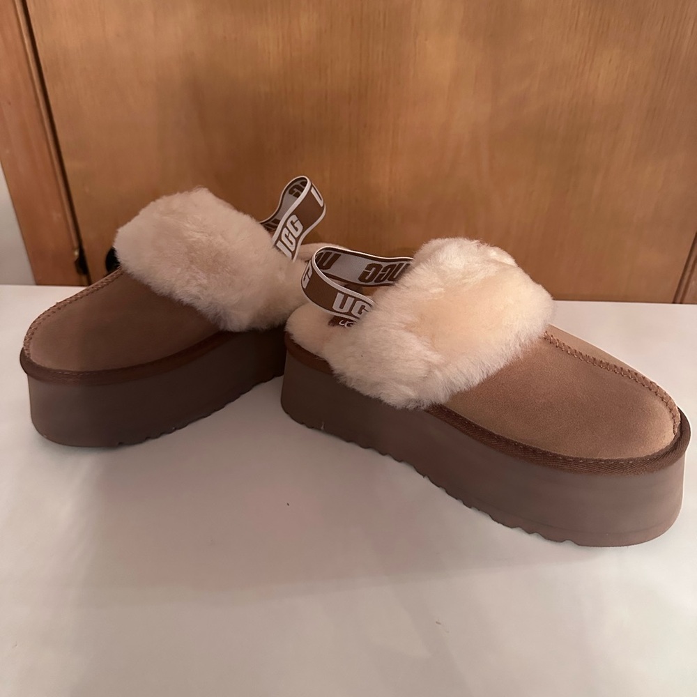 UGG Cream and Brown Funkette Mules